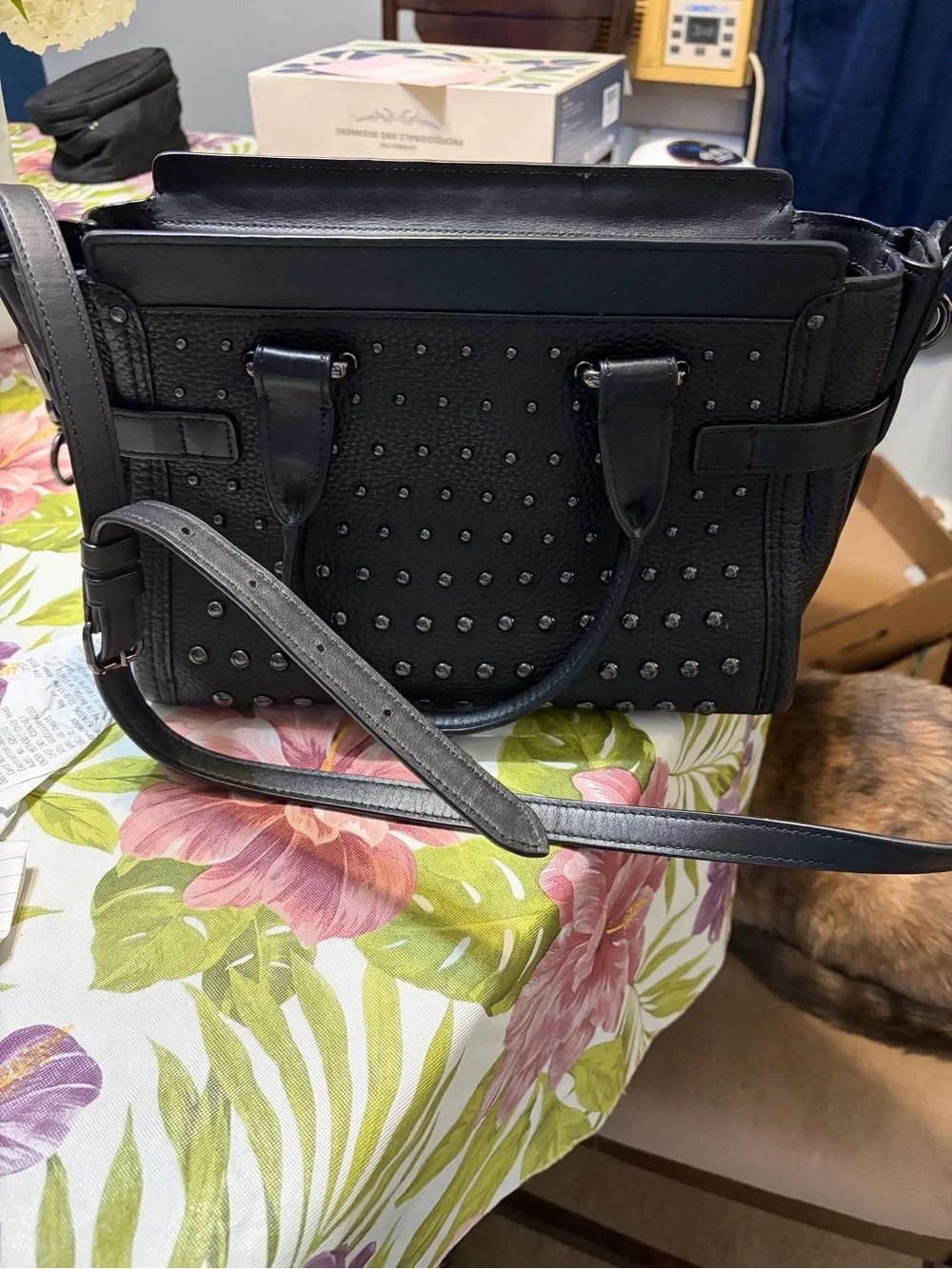 Coach Black Studded Leather Satchel with Top Handles